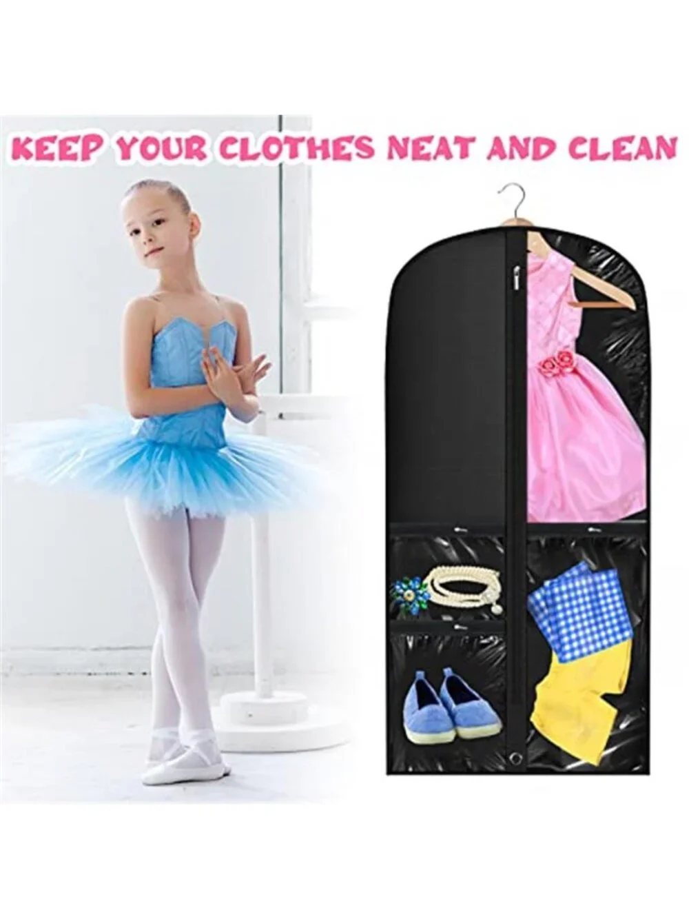 Clear Garment Bags Set Clothes Storage Travel Hanging Protector With Pockets
